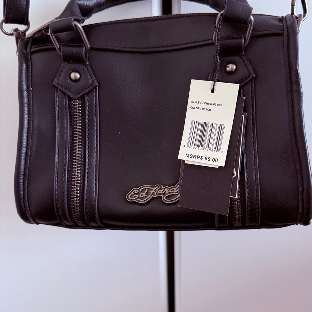 Ed Hardy Black Leather Satchel